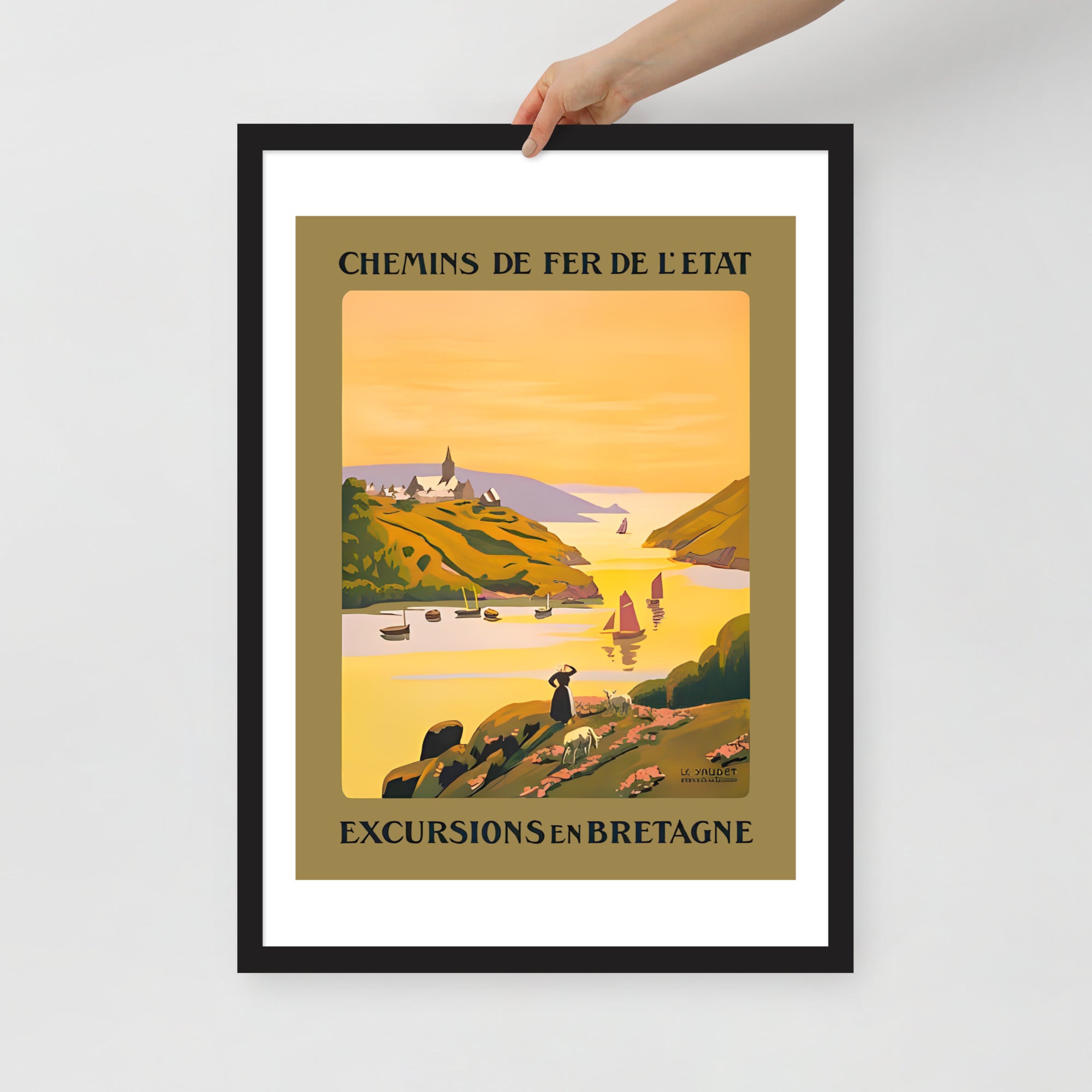 Excursions en Bretagne, vintage French travel poster, framed (cm)