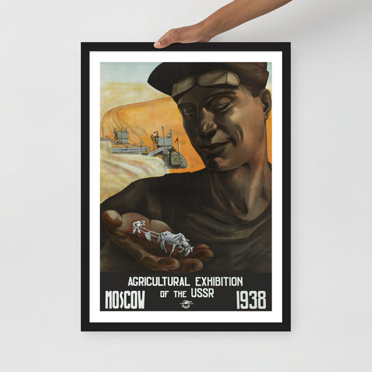USSR Agricultural Exhibition 1938, vintage Soviet poster, framed (cm)