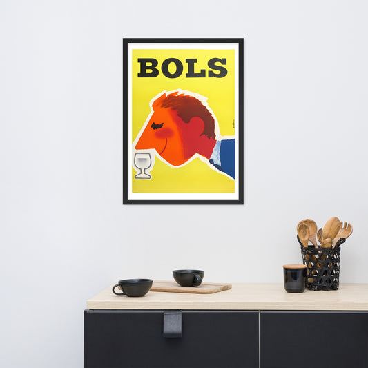 Bols, vintage French poster, framed (cm)