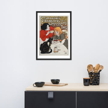 Compagnie française des Chocolats et des Thés vintage cat poster, framed (cm)