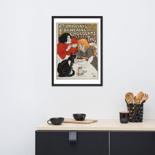 Compagnie française des Chocolats et des Thés vintage cat poster, framed (cm)