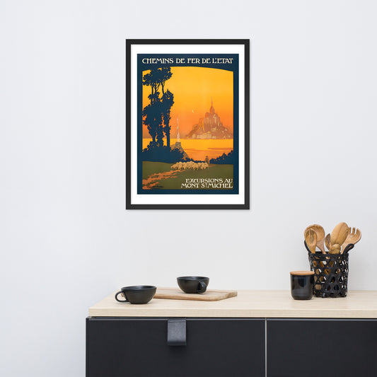 Mont St Michel vintage French travel poster, framed (cm)