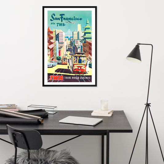 San Francisco via TWA vintage USA travel poster, framed (cm)