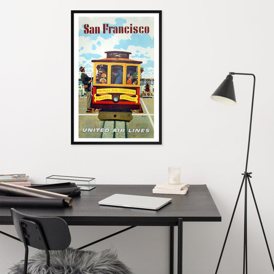 San Francisco via United Air Lines vintage USA travel poster, framed (cm)