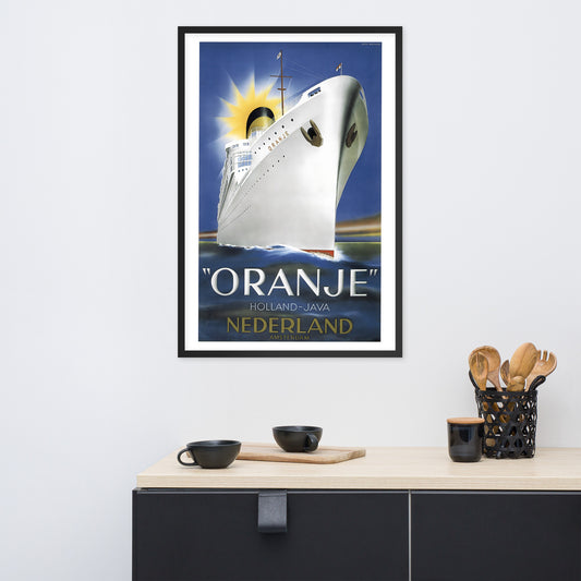 Oranje, Holland to Java vintage travel poster, Netherlands, framed (cm)