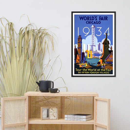 Chicago World Fair 1934 vintage travel poster, USA, framed (cm)