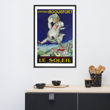 Roquefort Le Soleil vintage poster, framed (cm)