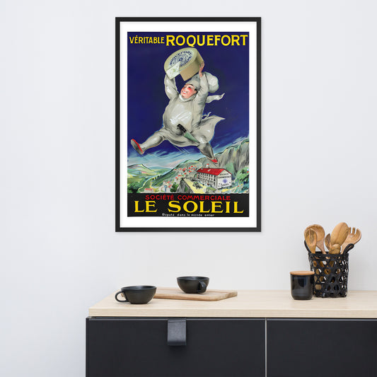 Roquefort Le Soleil vintage poster, framed (cm)