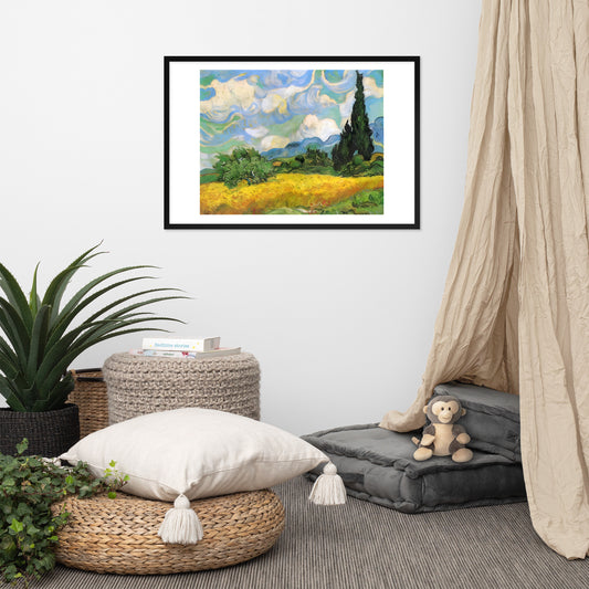 Wheat Field with Cypresses, by Vincent van Gogh, 1889, poster, framed (cm)