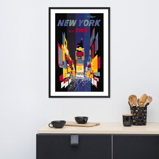 New York, Fly TWA, vintage travel poster USA, framed (cm)