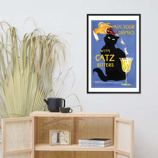 Mix Your Drinks With Catz Bitters vintage poster, framed (cm)
