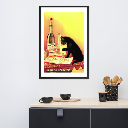 Absinthe Bourgeois vintage French cat poster, framed (cm)