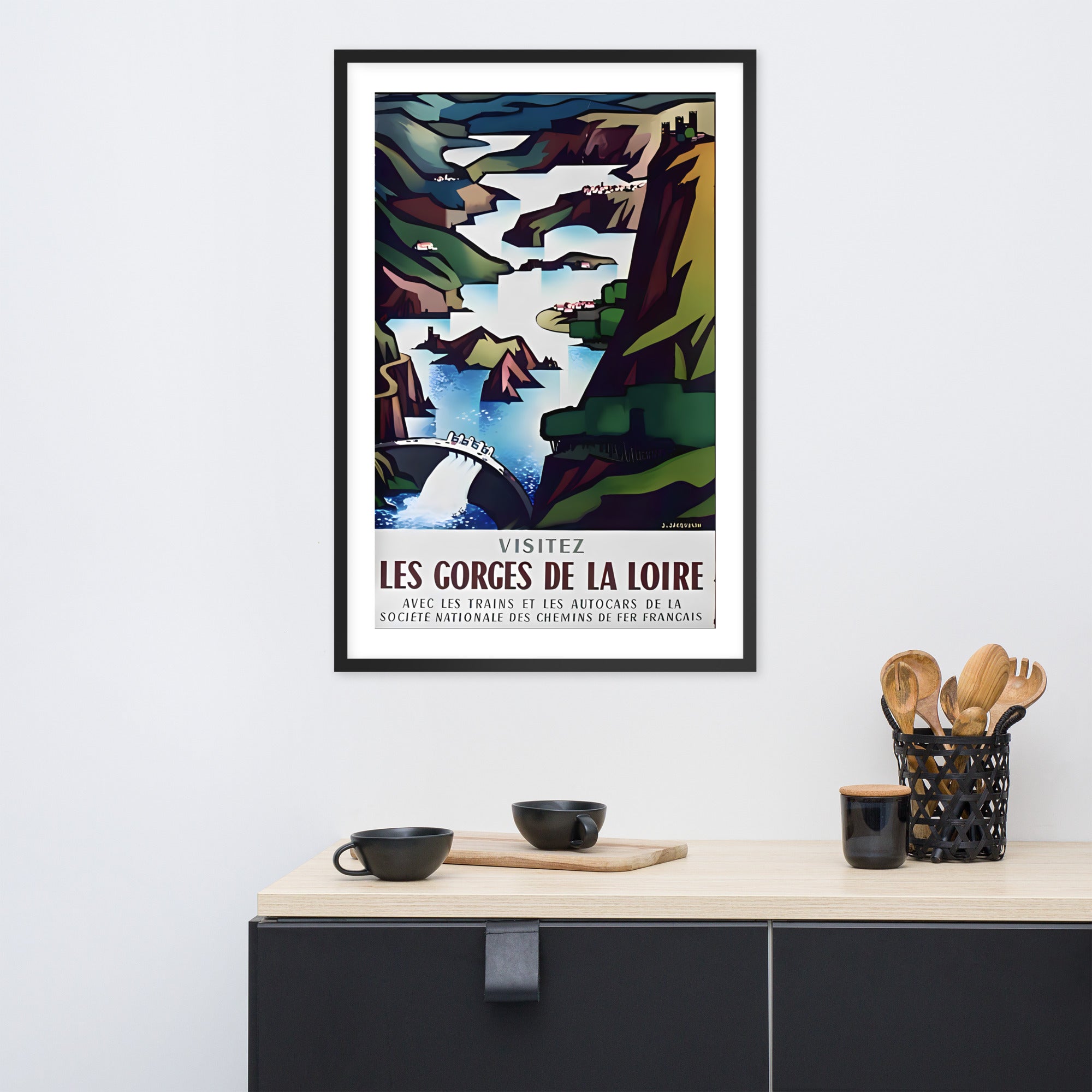 Visitez Les Gorges de la Loire, vintage French travel poster, framed (cm)