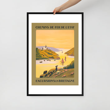 Excursions en Bretagne, vintage French travel poster, framed (cm)