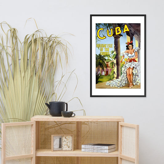 Cuba, Holiday Isle of the Tropics, vintage poster, framed (cm)