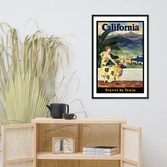 California this Summer, Travel by Train, vintage US travel poster, framed (cm)