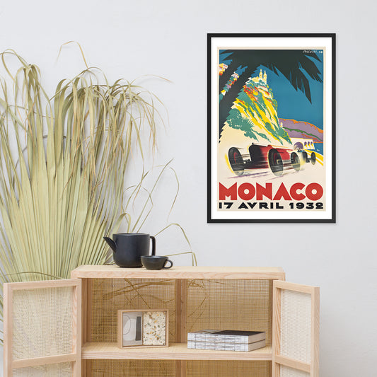 Monaco Grand Prix 1932, vintage French travel poster, framed (cm)