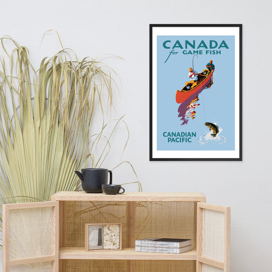 Canada For Game Fish, Canadian Pacific, vintage poster Canada, framed (cm)