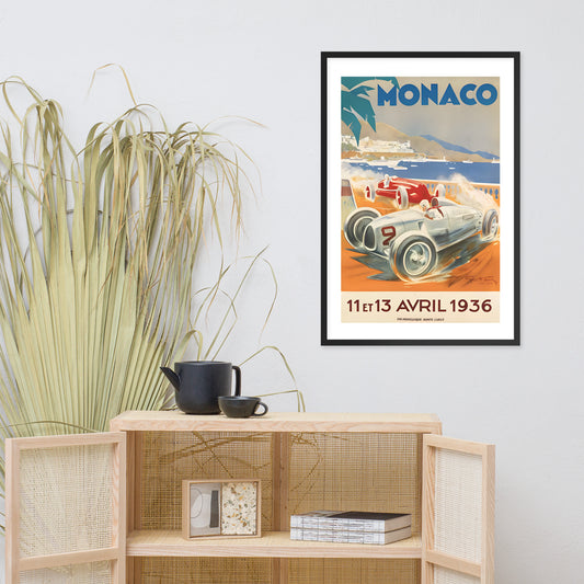 Monaco Grand Prix 1936 poster, framed (cm)