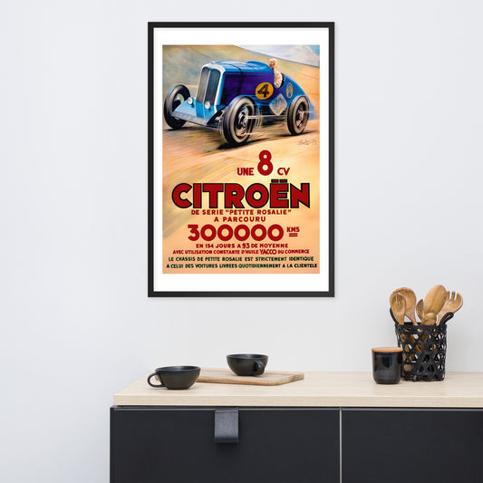 Citroen Rosalie 8CV vintage poster, framed (cm)