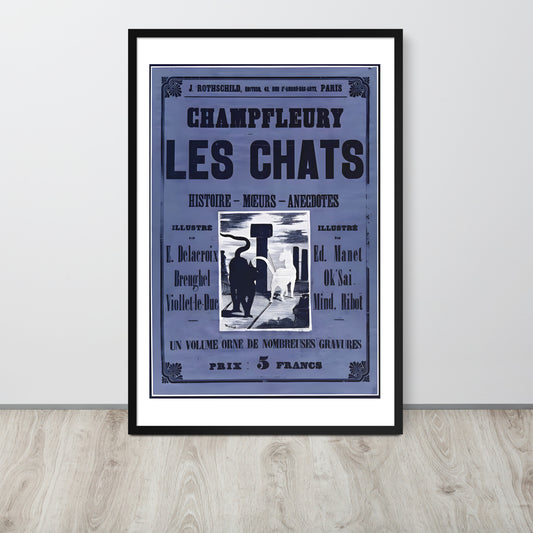 Champfleury les Chats vintage book cover poster, framed (cm)