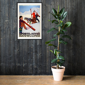 Sports d'Hiver vintage French ski poster, framed (cm)