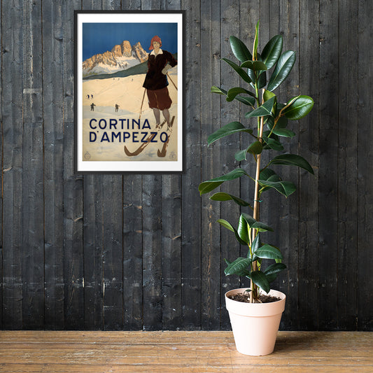 Cortina d'Ampezzo, Italy, vintage ski poster, framed (cm)