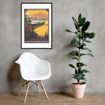 Marseille vintage French travel poster, framed (cm)