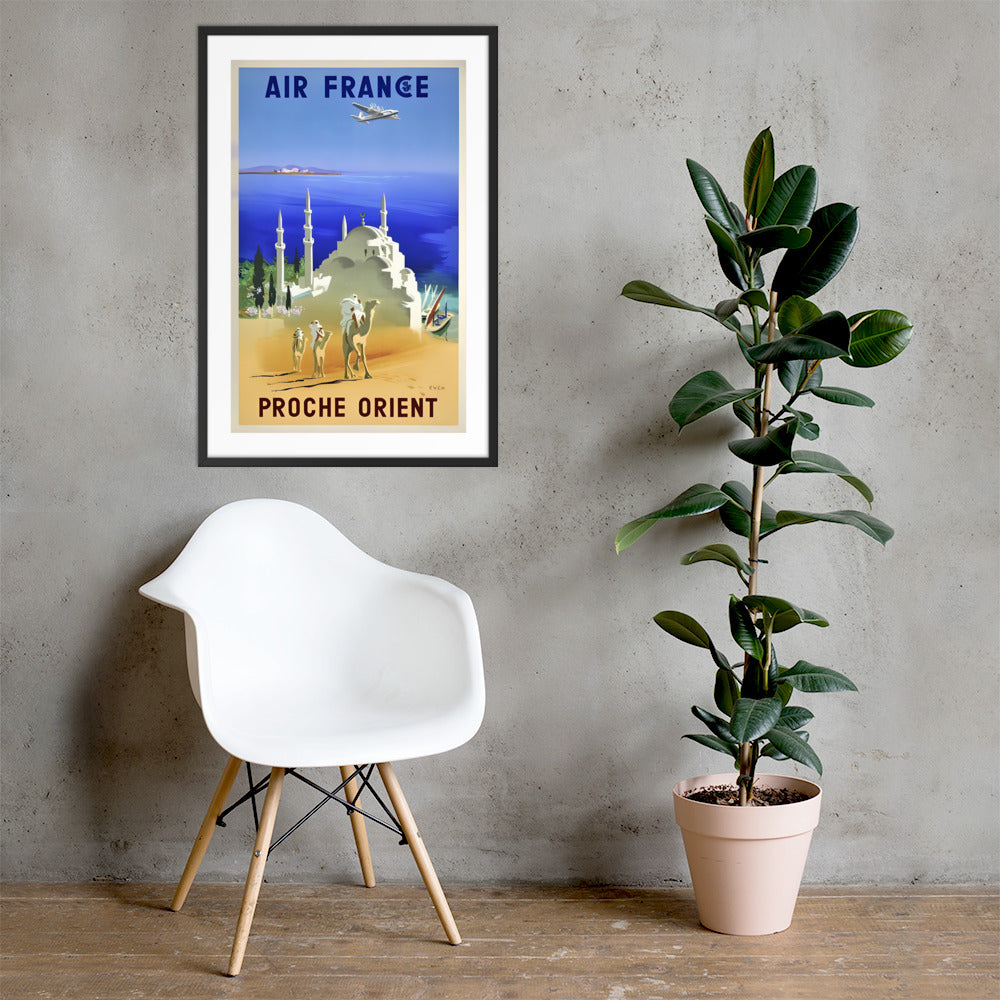 Air France Proche Orient, vintage travel poster, framed (cm)