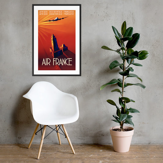 Air France Afrique Occidentale et Equatoriale Francaise vintage travel poster, framed (cm)