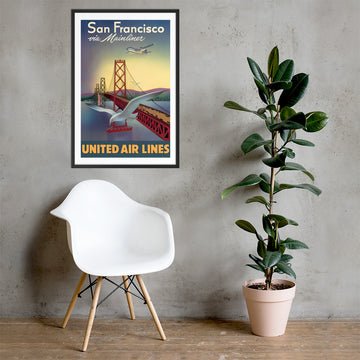 San Francisco via Mainliner United Air Lines, vintage US travel poster, framed (cm)