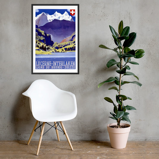 Lucerne-Interlaken, vintage Swiss travel poster, framed (cm)