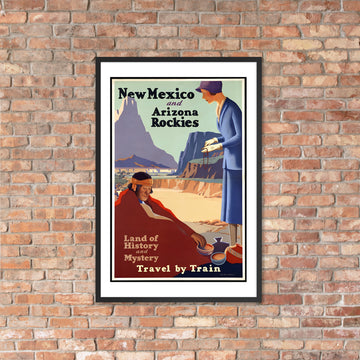 New Mexico and Arizona Rockies, vintage travel poster USA, framed (cm)