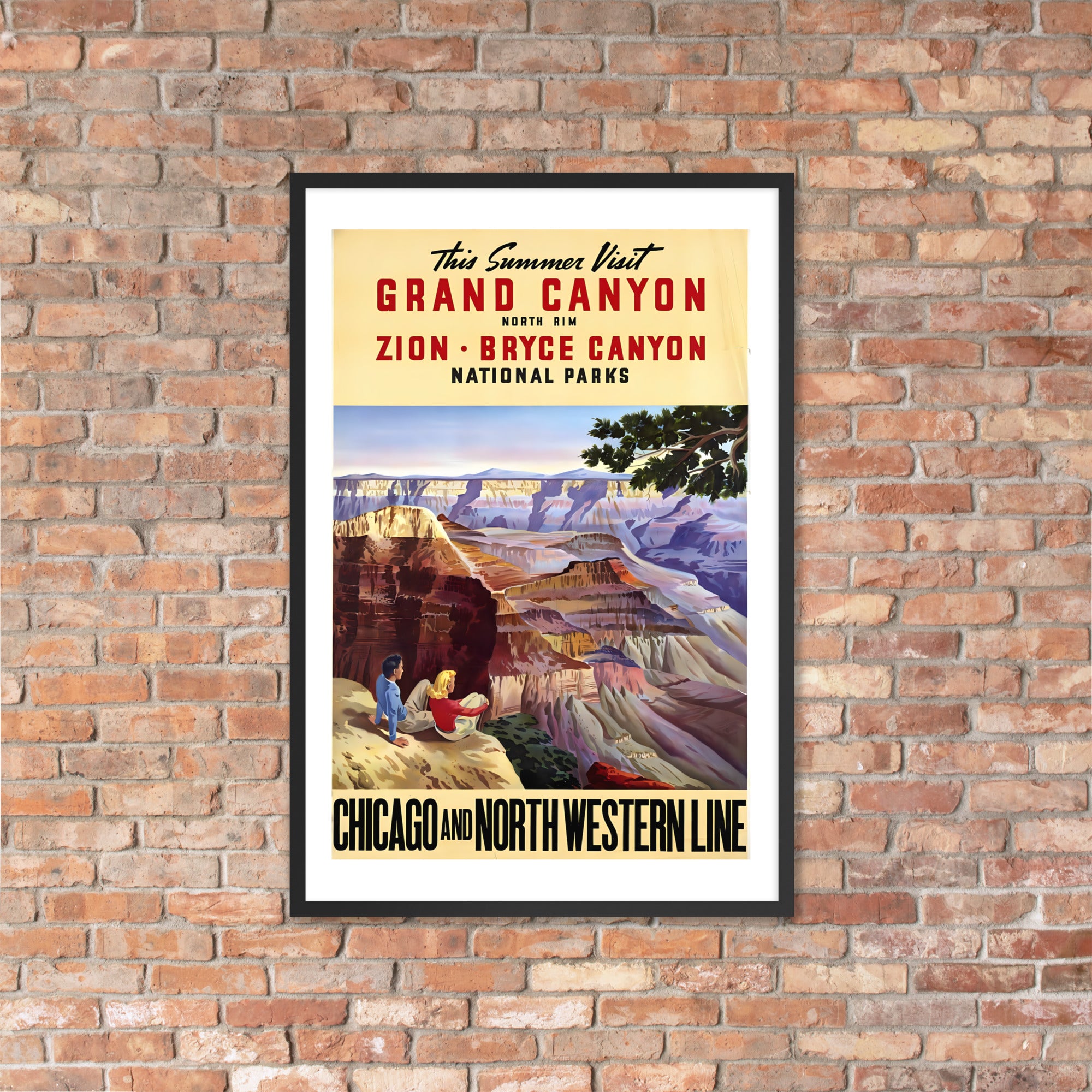 Grand Canyon, Zion, Bryce Canyon National Parks, Chicago and North Western Line, vintage travel poster, USA, framed (cm)