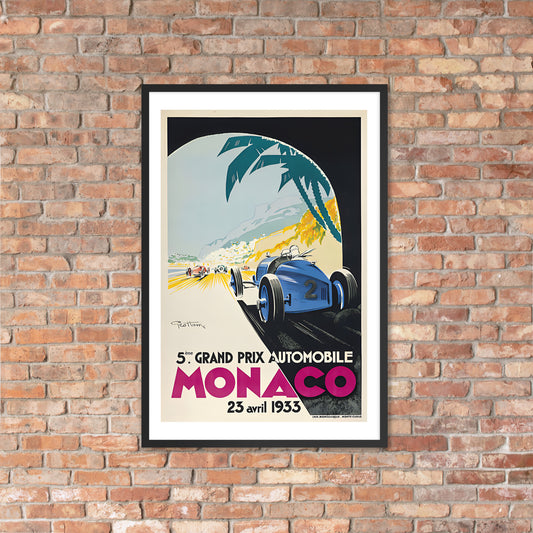 Monaco Grand Prix, 1933, vintage French travel poster, framed (cm)