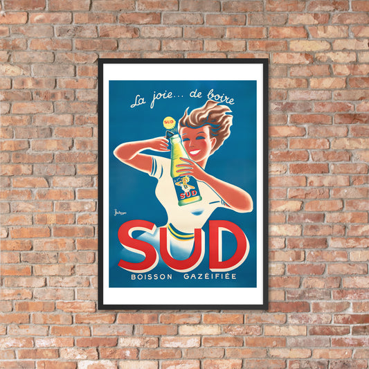 La Joie de Boire Sud Boisson Gazéifiée, vintage French poster, framed (cm)