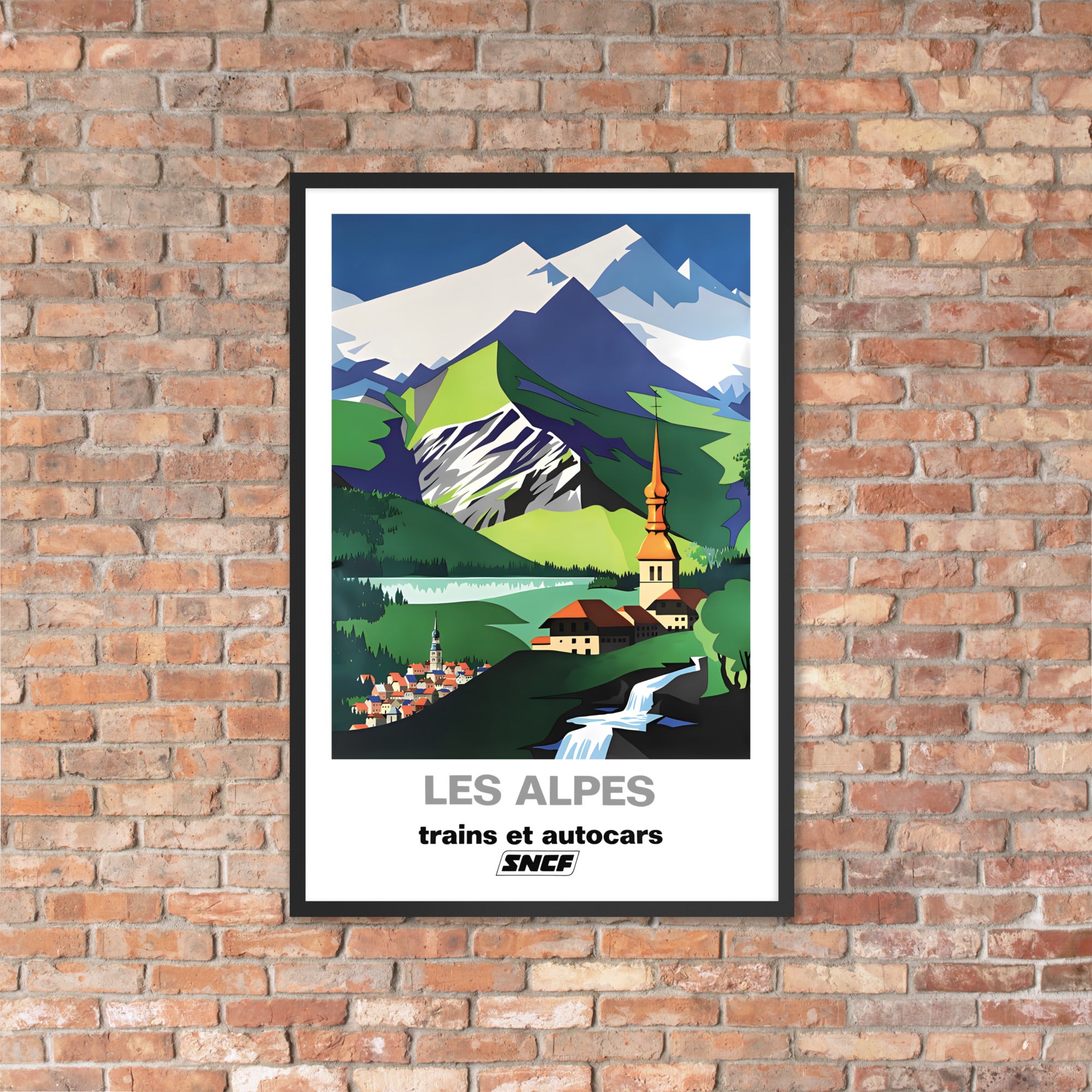 Les Alpes, vintage French travel poster, framed (cm)