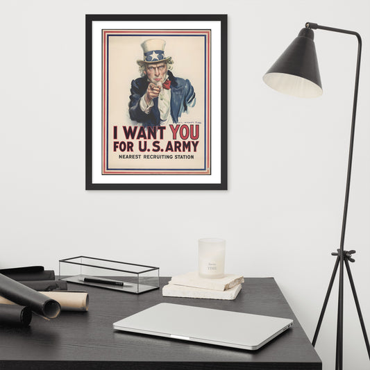 I Want You For U.S. Army vintage war poster, framed (inches)