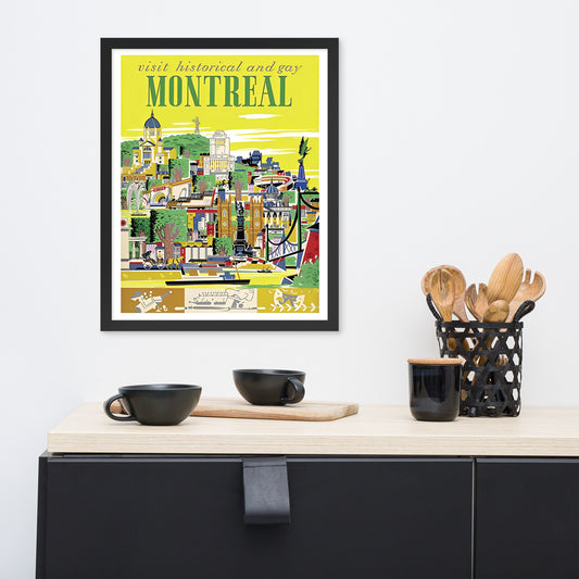 Visit Historical and Gay Montreal, vintage poster Canada, framed (inches)