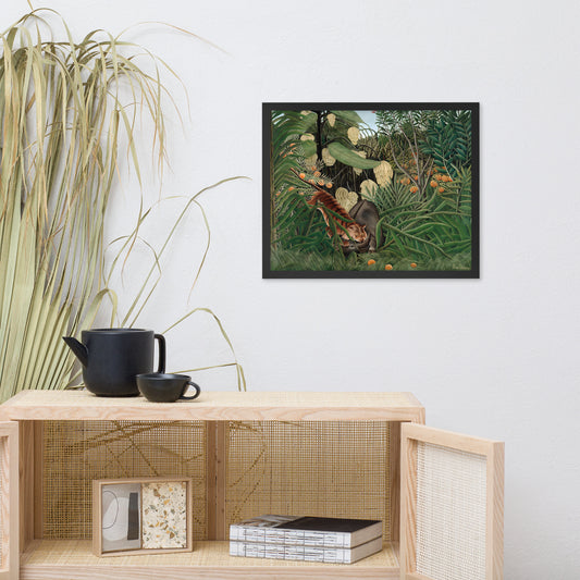 Fight between a Tiger and a Buffalo by Henri Rousseau (1908), framed poster (inches)