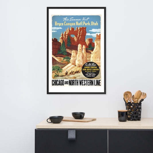 Bryce Canyon National Park, Utah, USA vintage travel poster, framed (inches)