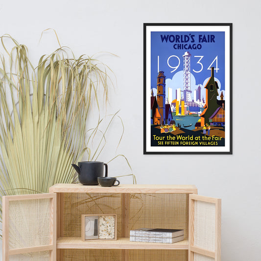 Chicago World Fair 1934 vintage travel poster, USA, framed (inches)
