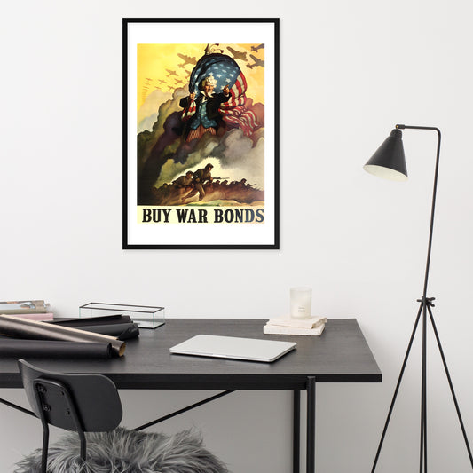 Buy War Bonds, vintage US war poster, framed (inches)