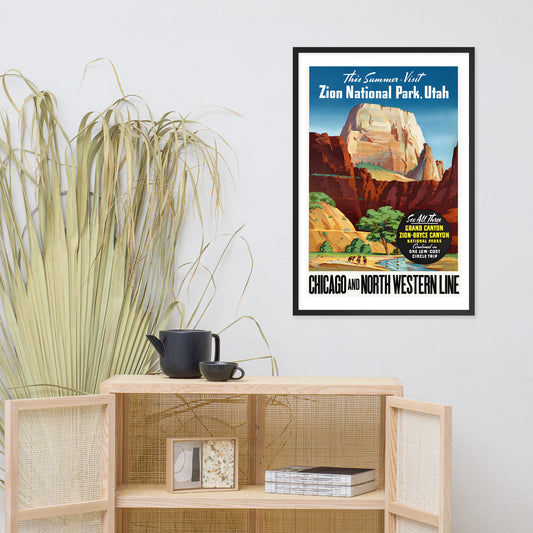 This Summer Visit Zion National Park, Utah, vintage US travel poster, framed (inches)