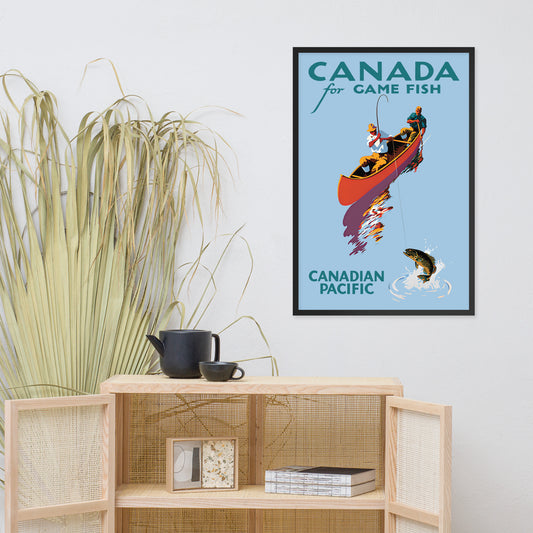 Canada For Game Fish, Canadian Pacific, vintage poster Canada, framed (inches)