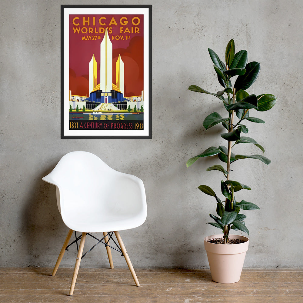 Chicago World Fair 1933, vintage poster USA, framed (inches)