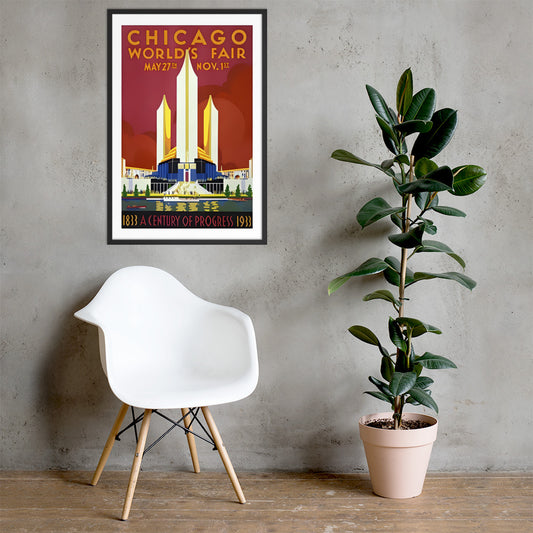 Chicago World Fair 1933, vintage poster USA, framed (inches)