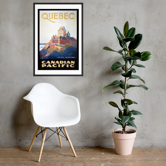 Château Frontenac Québec Canadian Pacific, vintage travel poster, framed (inches)