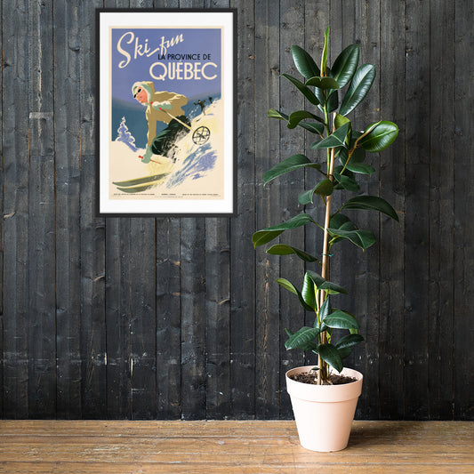 Ski Fun Quebec vintage travel poster, framed (inches)