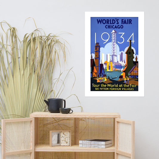 Chicago World Fair 1934 vintage travel poster, USA (cm)
